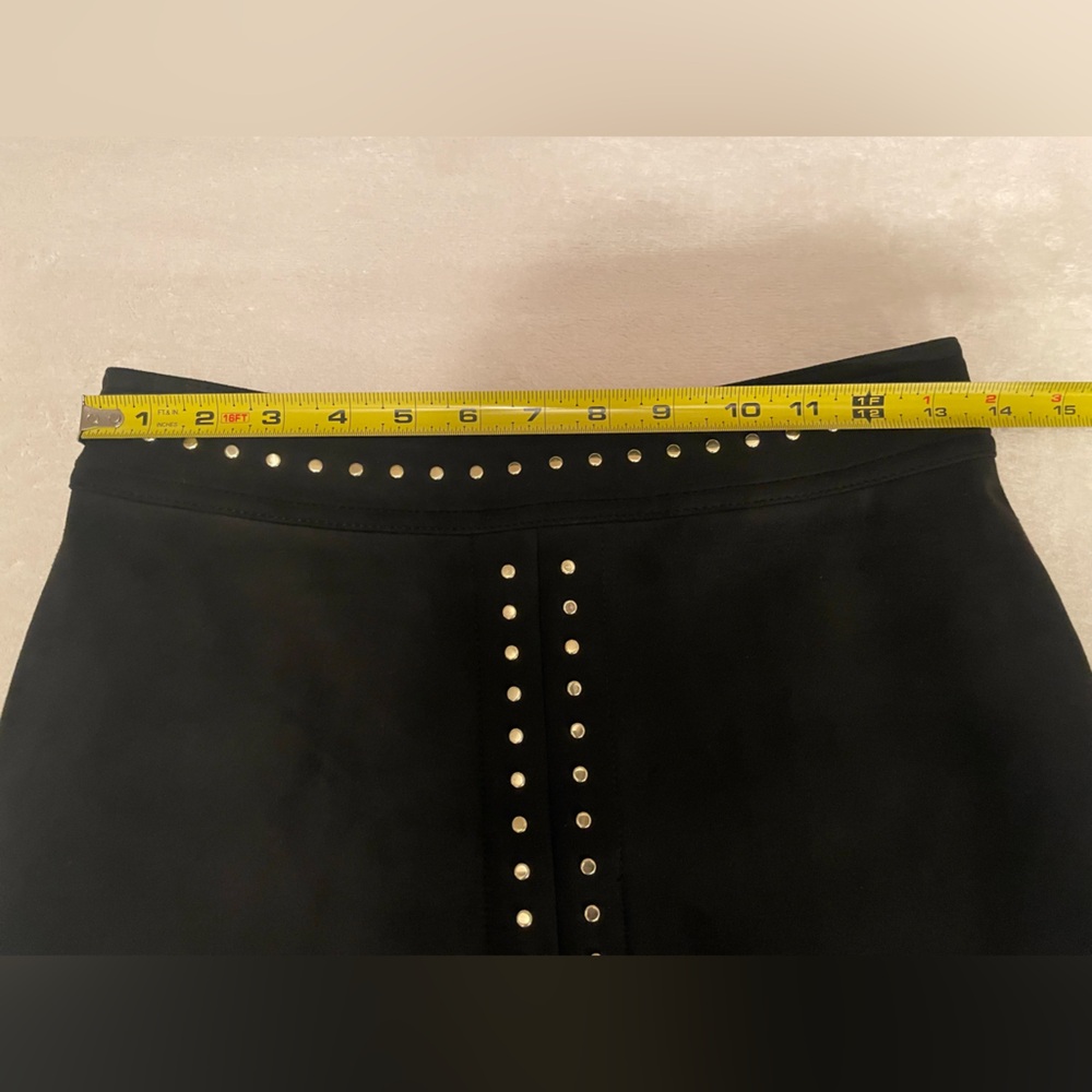 WHBM Black Studded Pencil Skirt Front Slit Gold Studs Size 0 - Picture 5 of 10